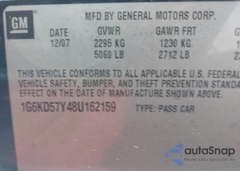 2008 Cadillac Dts 1Sc z USA, uszkodzony, nr VIN 1G6KD57Y48U162159